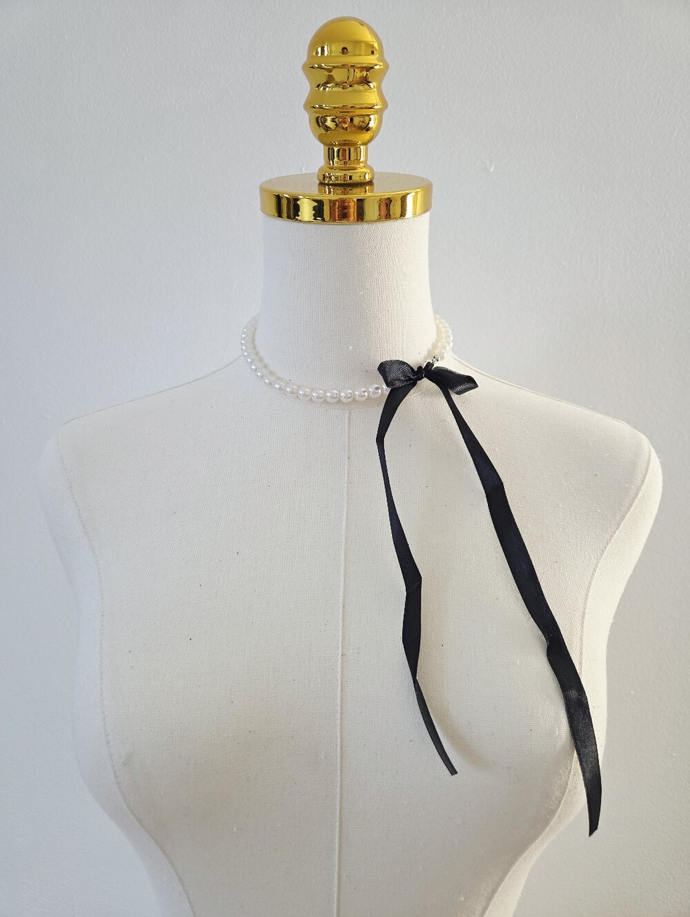 Pearl Choker with Black Bow
